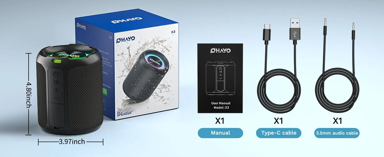 OHAYO 40W, IPX7 Waterproof Wireless Portable Speaker with Lights, Loud Sound, RGB Lights,TWS Pairing, AUX&TF-Card in