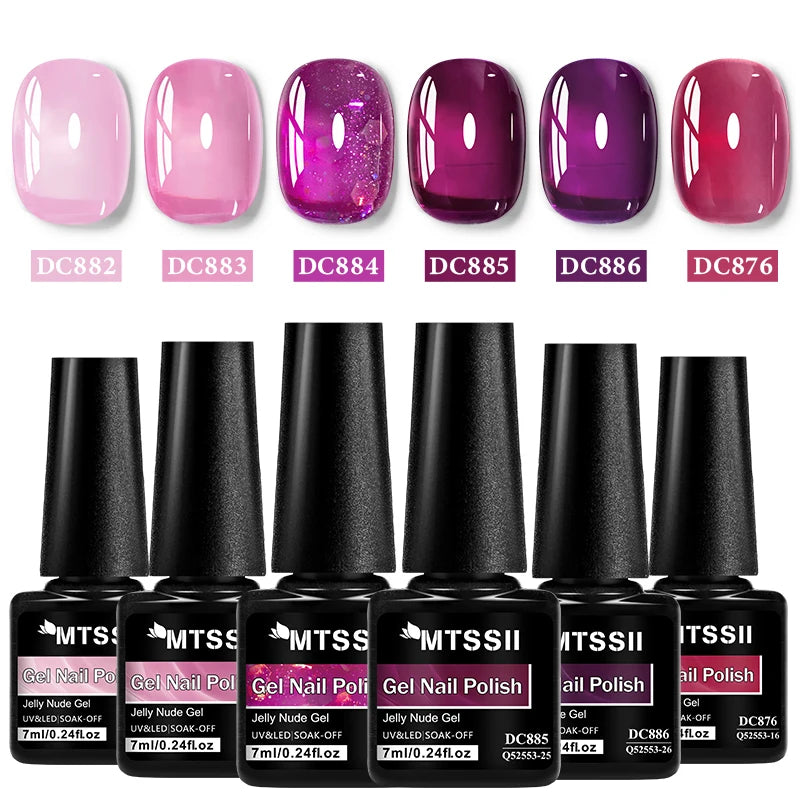 6pcs Nude Jelly Gel Nail Polish Set Summer Nails Sheer Translucent Nail Gel for Manicure Nail Supplies Soak Off UV Led Varnish
