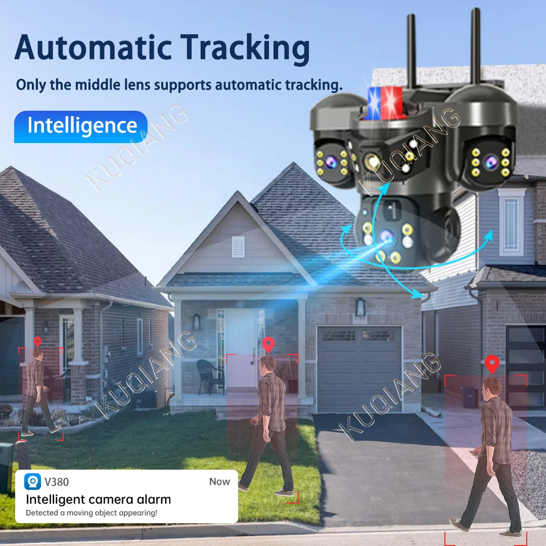V380 Three Lens Three Screens 15MP 4G Solar Camera Outdoor WiFi 10X Digital Zoom Waterproof Auto Tracking Security CCTV Cameras