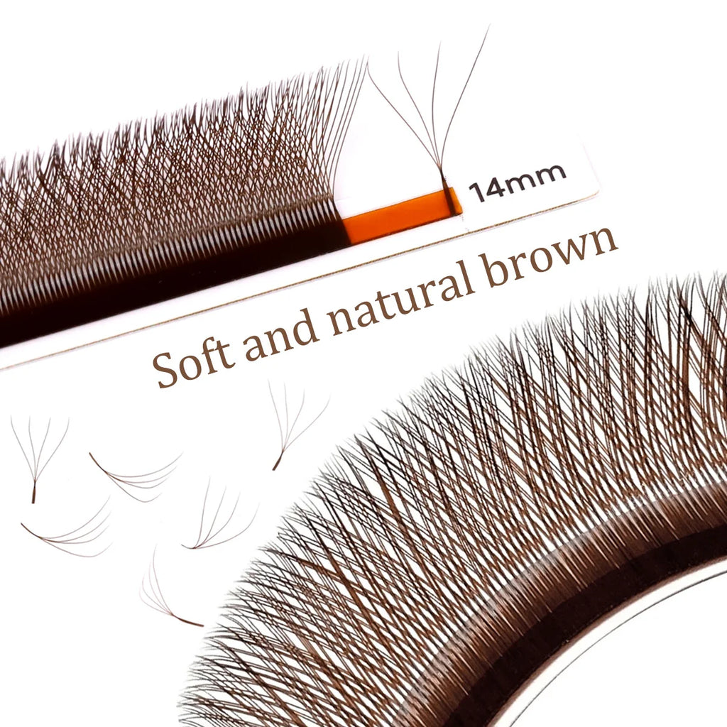 NEW Brown 4D W-Shaped Eyelashes Extension Premium Premade Volume Fan Eyelash Bloom Automatic Flowering Clover Makeup Fake Lashes