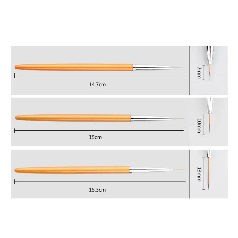 Fine Tip Nail Art Liner Brush 3Pcs Acrylic 3D Line Striping Pen UV Gel Drawing Brush Set for French Manicure DIY Painting