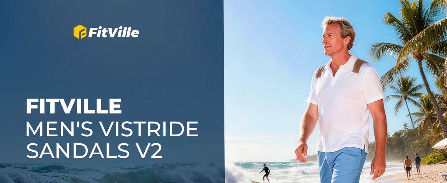 FitVille Mens Sandal Wide Toe Box Walking Athletic Sandals For Men With Arch Support Cushion Slip-Resistant Beach Sandals