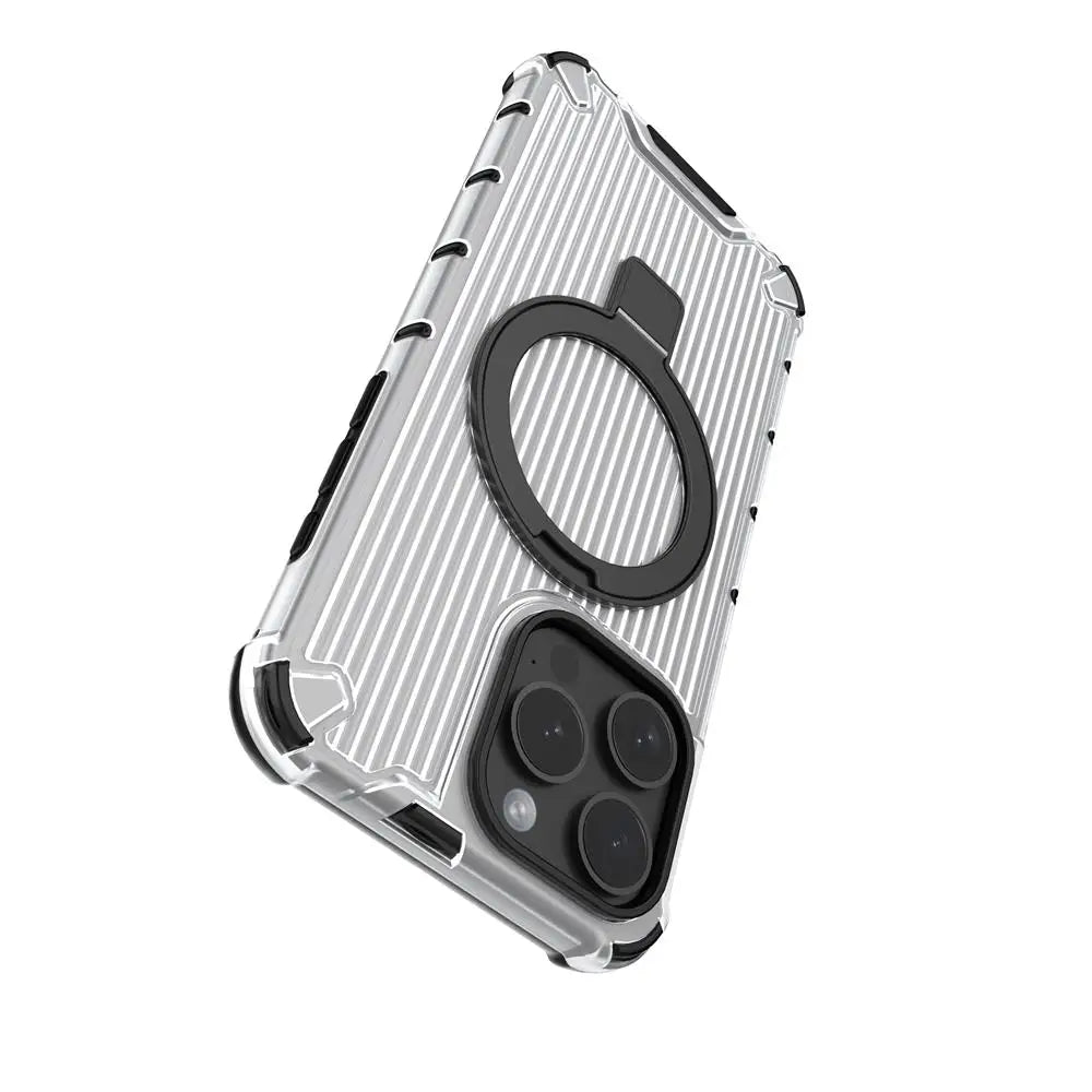 For Magsafe iPhone 17 Air 16 15 14 Plus 13 Pro Max Corrugated Magnetic Metal Bracket Transparent Phone Case Protective Cover