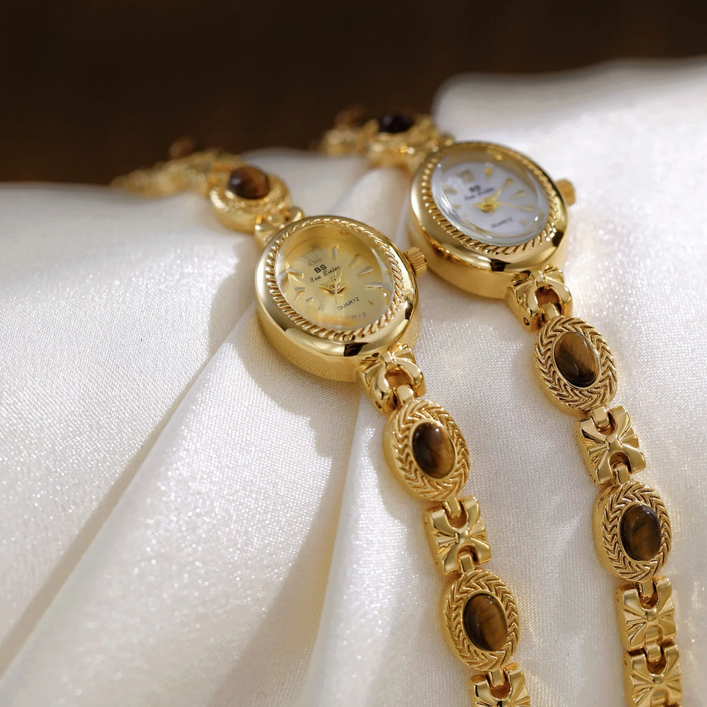 Women's Watch Natural Jade Bracelet Vintage Small Oval Dial Gold Retro Watches Luxury Brand Women Quartz Wristwatches Clock Gift