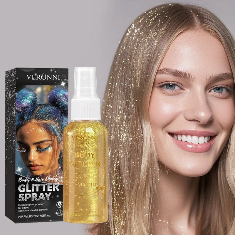 Glitter Hair Shimmer Spray,Multi-Purpose Body & Face Fine Mist Body Glow Body Highlighter Flakes Face,Body Hair Spray Makeup