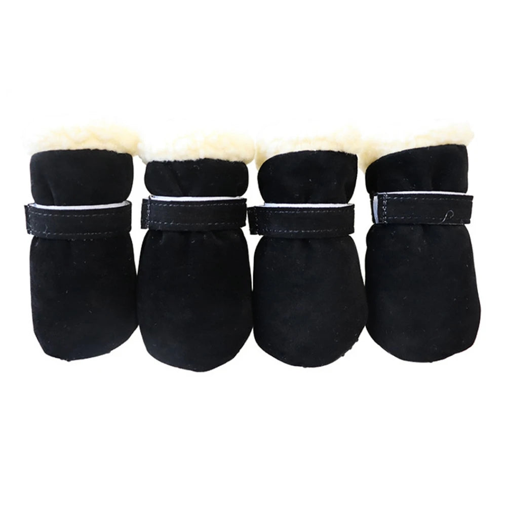 4pcs/Set Plush Dog Boots – Warm Autumn & Winter Pet Shoes