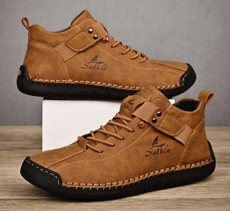Winter New Men's Low-top Ankle Boots High Quality Hand-stitched Hook&loop Leather Casual Sneakers Classic Man Shoes Plus Size 48