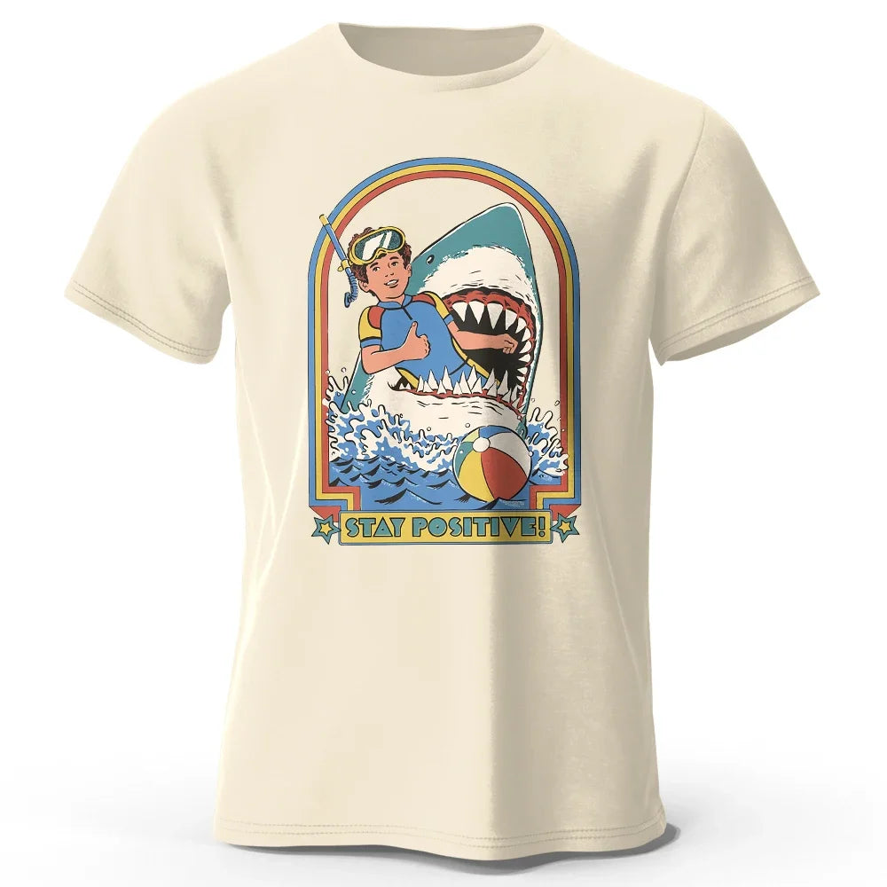 Stay Positive Printed 100% Cotton Classic Vintage Funny T-Shirt For Men Women Sportswear Tops Tees