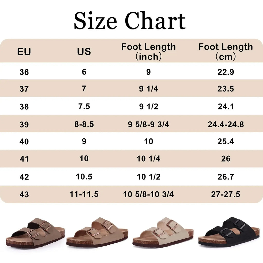 Litfun Women's Cork Footbed Sandals Classic Flat Sandals Fashion Thick Bottom Double Buckle Slides Beach Sandals With Adjustable