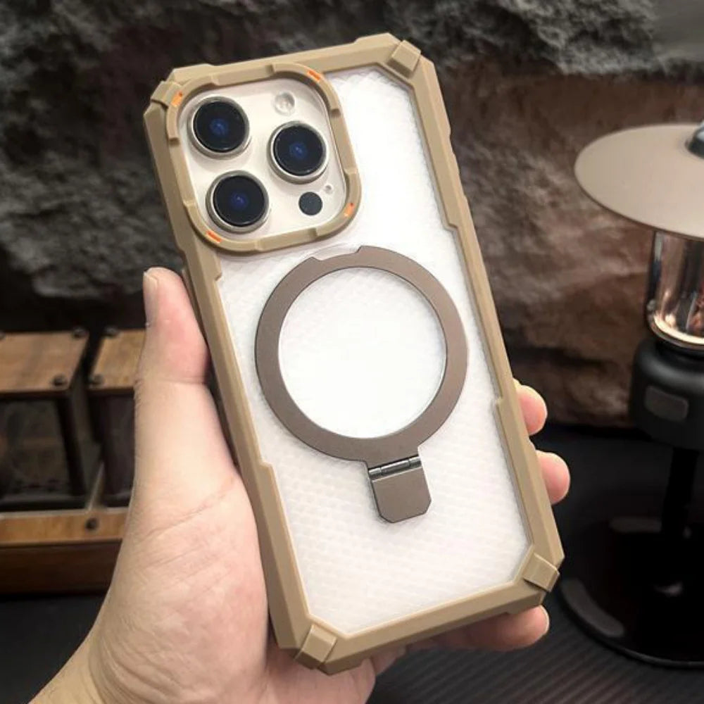 Rugged Shockproof Metal Magnetic Case For iPhone 17 Air 16 15 14 13 12 Pro Max Plus Holder With Camera Glass Ring Armor Cover