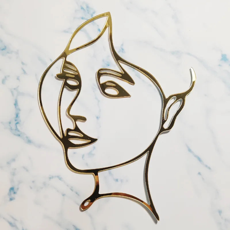 New Gold Portrait Happy Birthday Cake Topper Black Acrylic Abstract Art Boys Girls Party Cake Topper Baby Shower Girl Decoration
