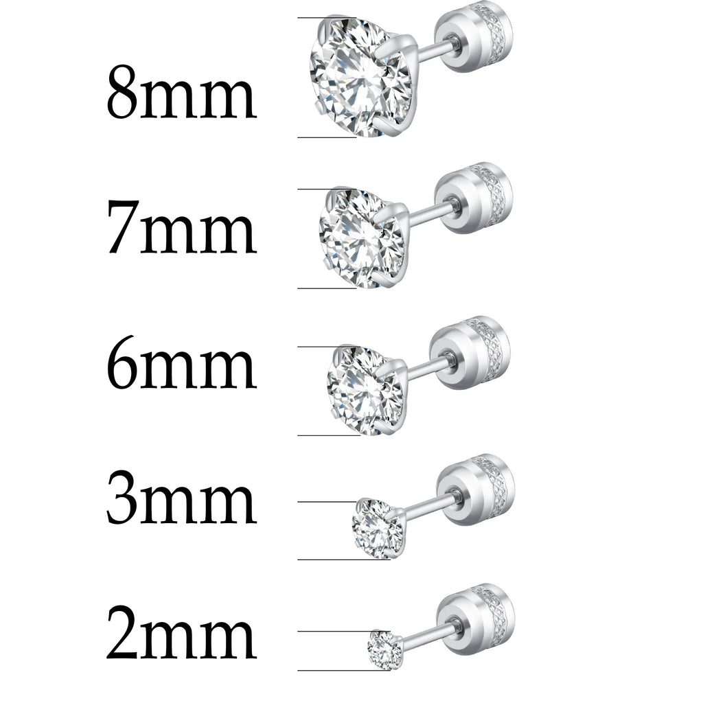 XUBCHC Stainless Steel Round Cubic Zirconia Ear Piercing For Women Men CZ Shiny Silver Color Stud Earrings Black Body Jewelry