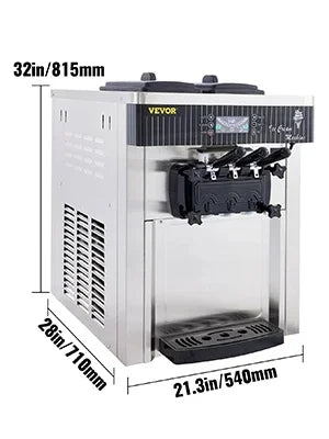 VEVOR Commercial Ice Cream Machine 5.3 to 7.4Gal per Hour Soft Serve with LED Display Auto Clean 3 Flavors for Restaurant