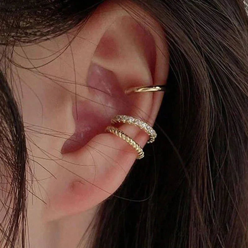 3 PCS Small Pearl Clip-On Earrings Shiny CZ Stone Classic Silver Gold-color Simple Style Daily Wear Party Jewelry For Woman