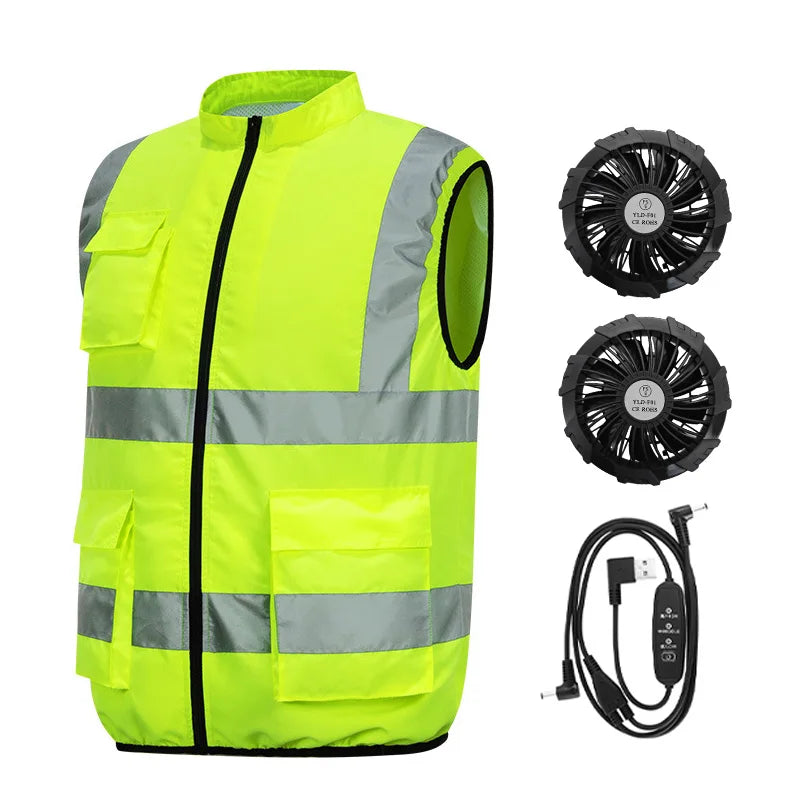 Summer Cooling Fan Vest for Men Women Outdoor Reflective Air Conditioning Clothes Anti-Heat Sunscreen Vest Hiking Fishing