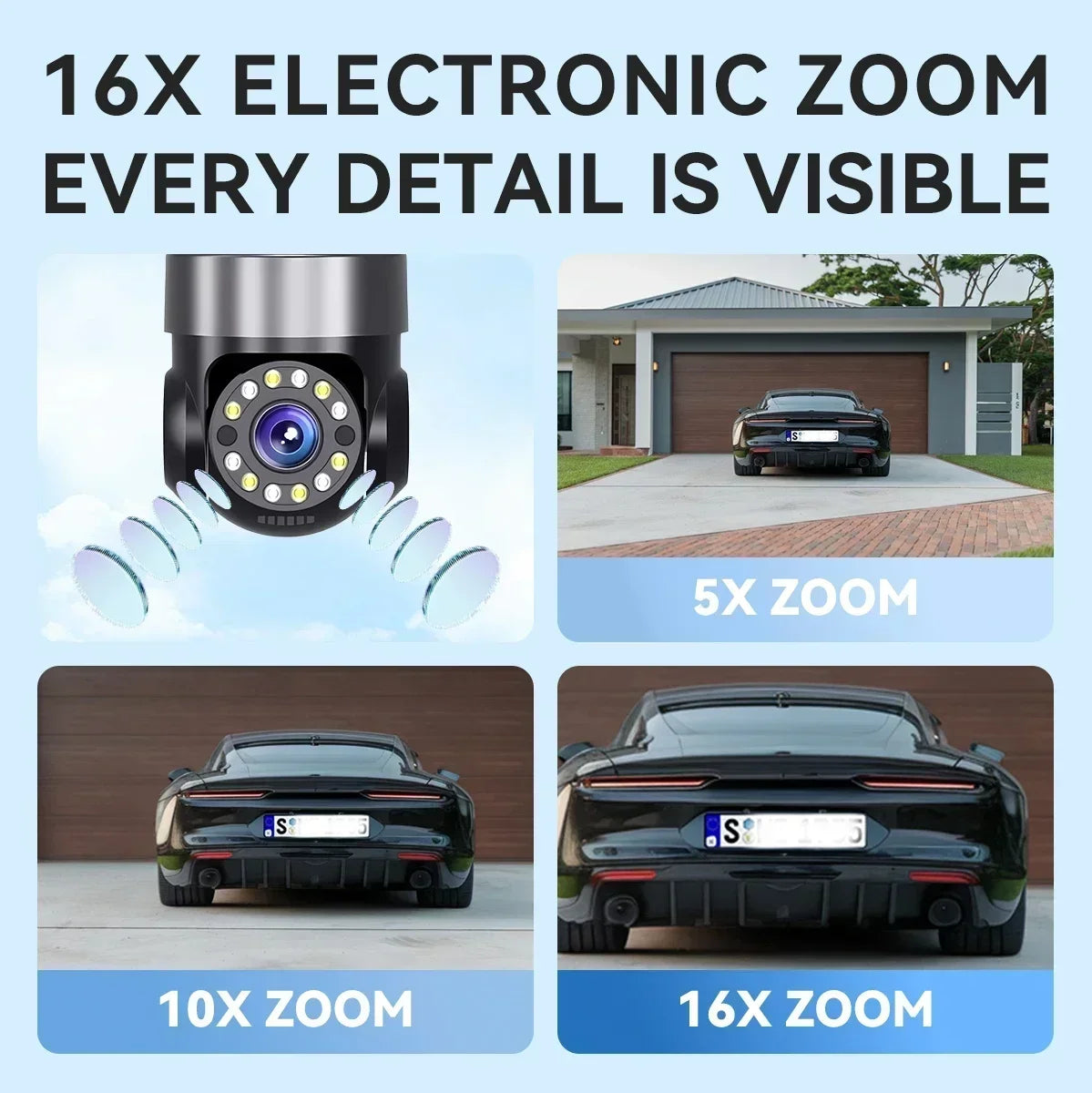 10K 20MP  WIFI IP Camera Outdoor 4 Lens 4 Screens 16X Zoom CCTV Wireless Video Surveillance Cameras 6K 12MP Security Protection