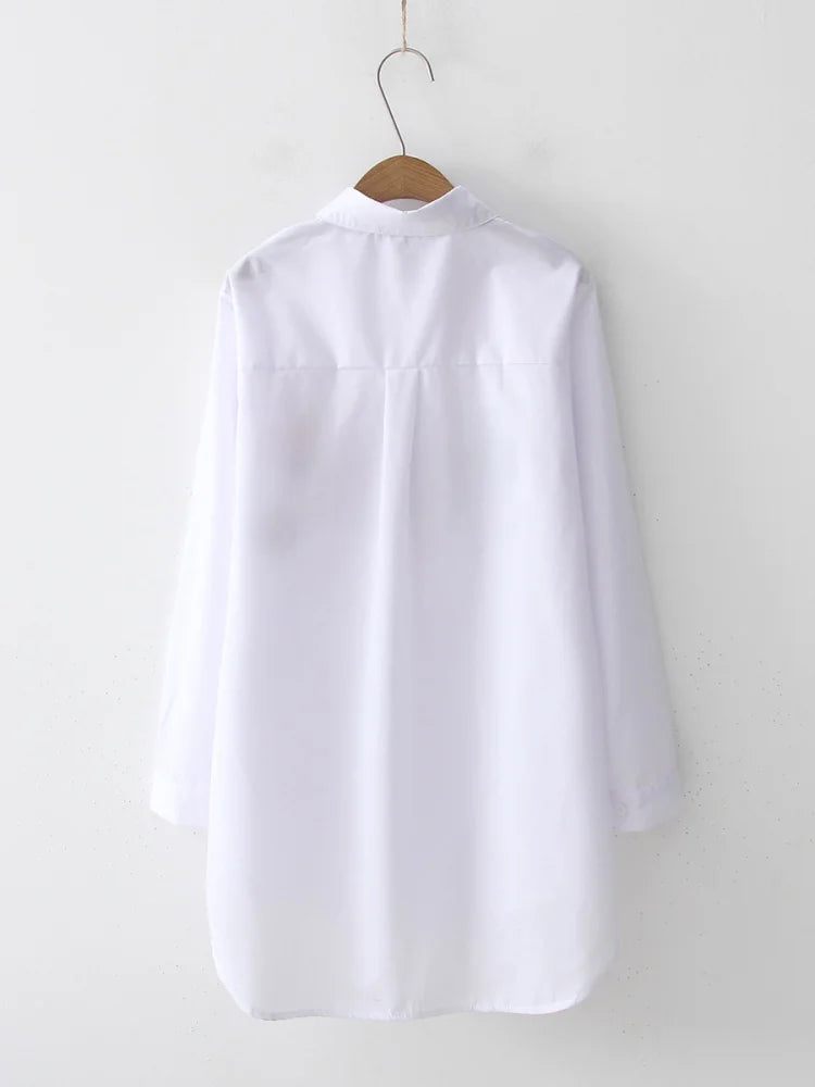 Fashion loose women's cotton embroidered shirt spring and autumn long top 5083