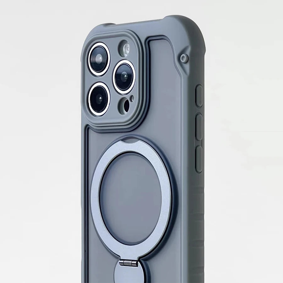 for Magsafe 360° Rotation Metal Stand Phone Case for iPhone 17 12 13 14 15 16 Pro Max 17Pro Airbag Shockproof Matte Pc Cover