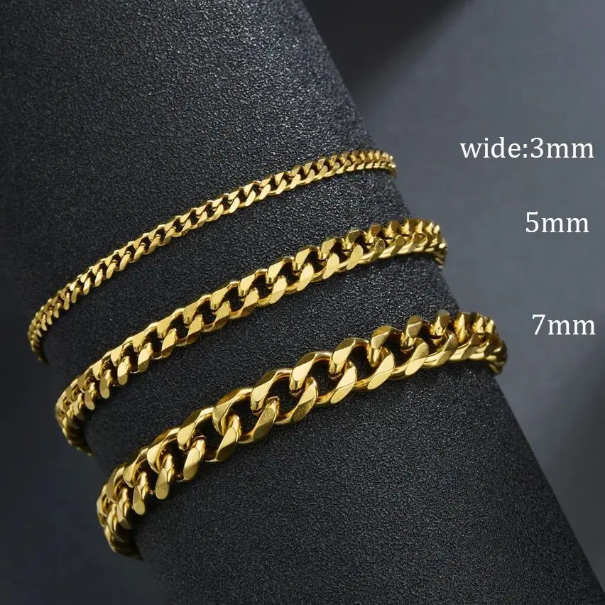 3/5/7mm Width Stainless Steel Punk Style Cuban Chain Bracelet Simple Fashion Jewelry Bracelet Gifts For Men Women 2024New Trendy