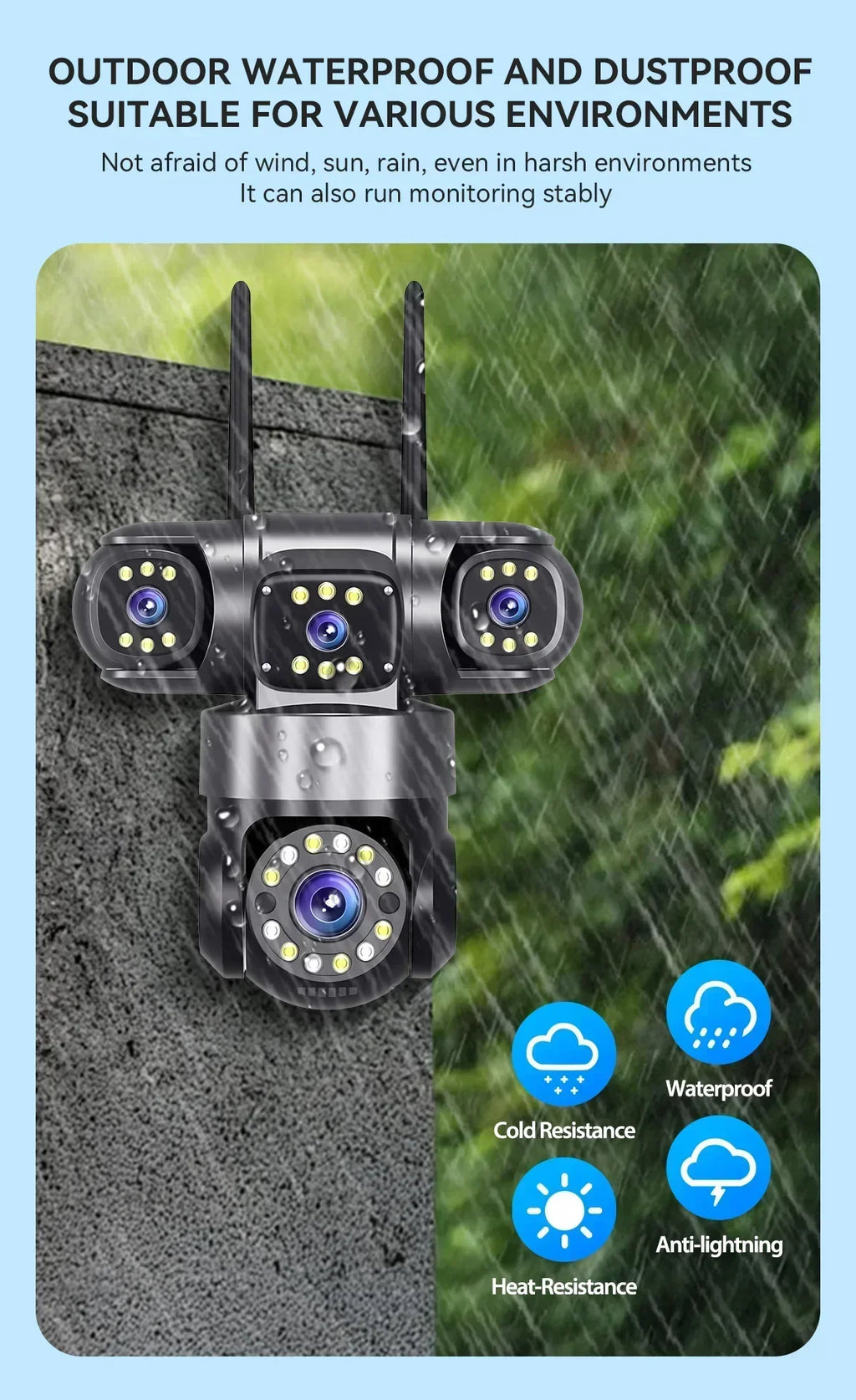 10K 20MP  WIFI IP Camera Outdoor 4 Lens 4 Screens 16X Zoom CCTV Wireless Video Surveillance Cameras 6K 12MP Security Protection