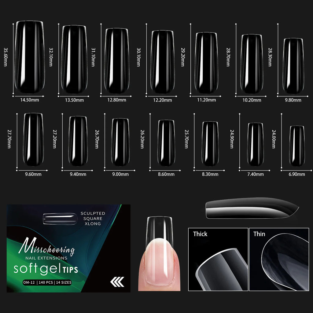 120/140pcs Almond Stiletto False Nail Tips Clear Soft Fake Nails Extension For Home DIY Nail Salon Manicure Press On Nails