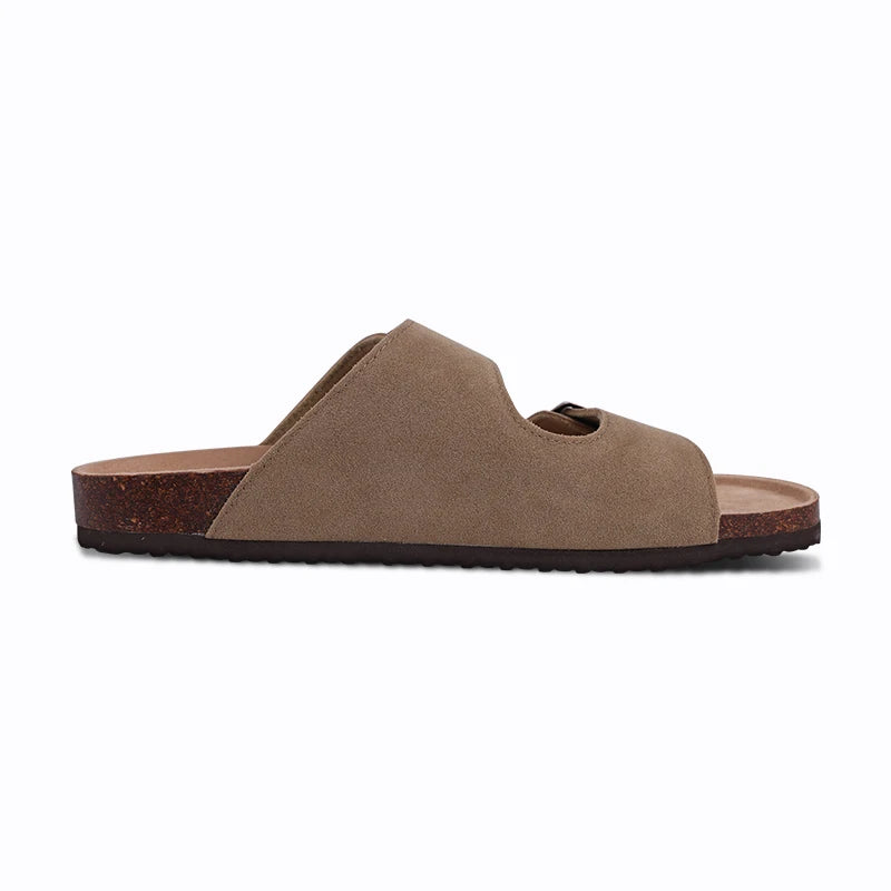 Litfun Women's Cork Footbed Sandals Classic Flat Sandals Fashion Thick Bottom Double Buckle Slides Beach Sandals With Adjustable