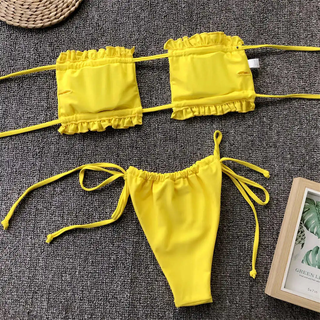 Sexy Leopard Bandeau Brazilian Bikini Swimsuit Female Swimwear Women Two-pieces Bikini set Pleated Bather Bathing Suit V1242L