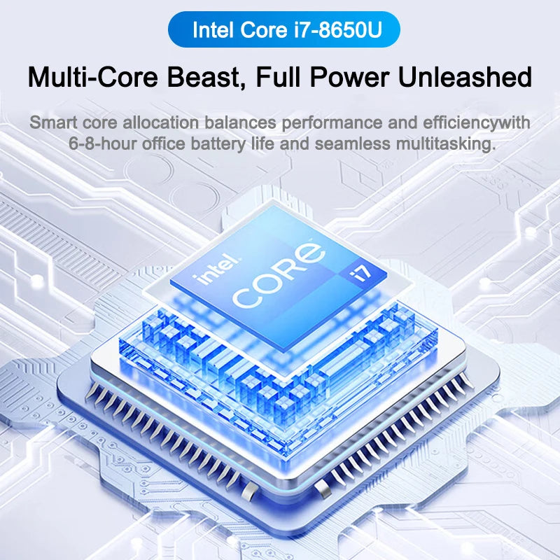 2026 New Core i7 8650U Windows 11 Pro Laptop 32GB RAM 2TB SSD for Gaming Office Studio High-Speed Notebook 5000mAh