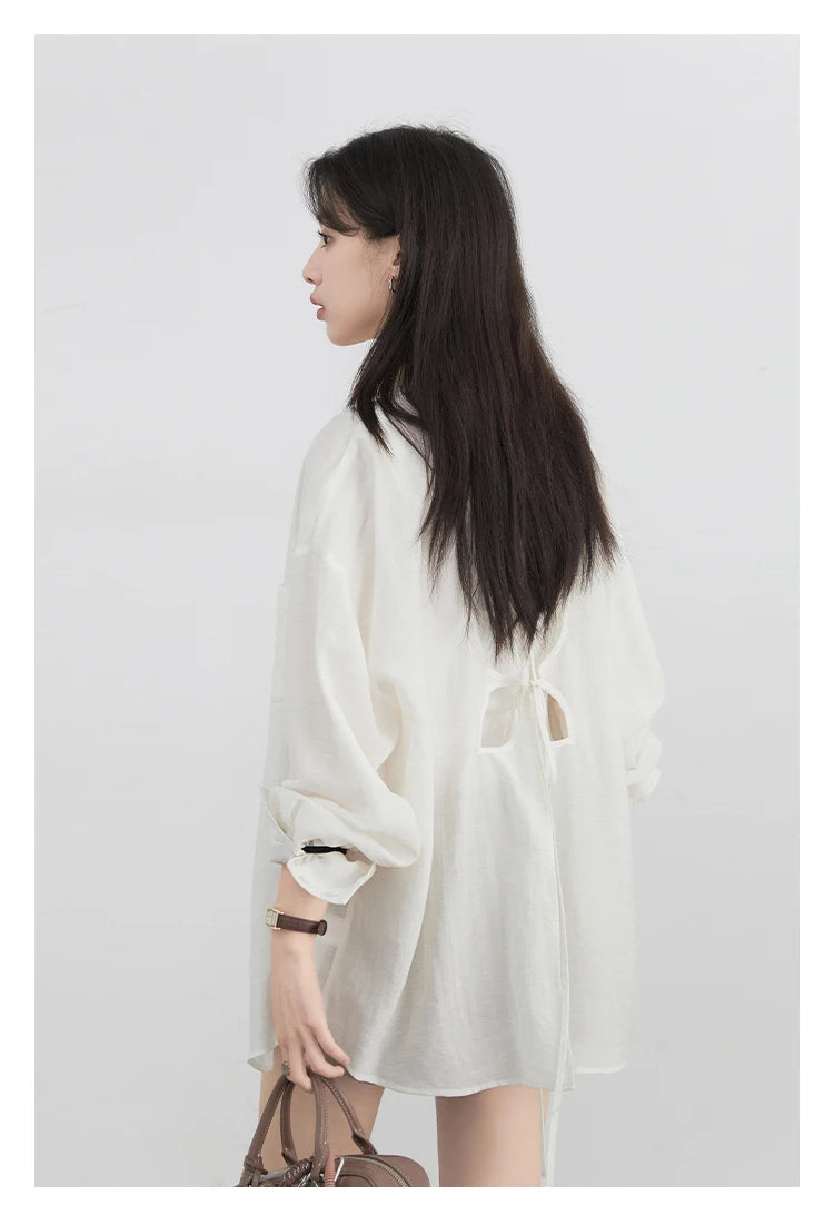 CHIC VEN Women Long Sleeve Shirts Solid Loose Casual New Style Design Back Hollow Out Shirt Female Blouse Spring Summer 2026