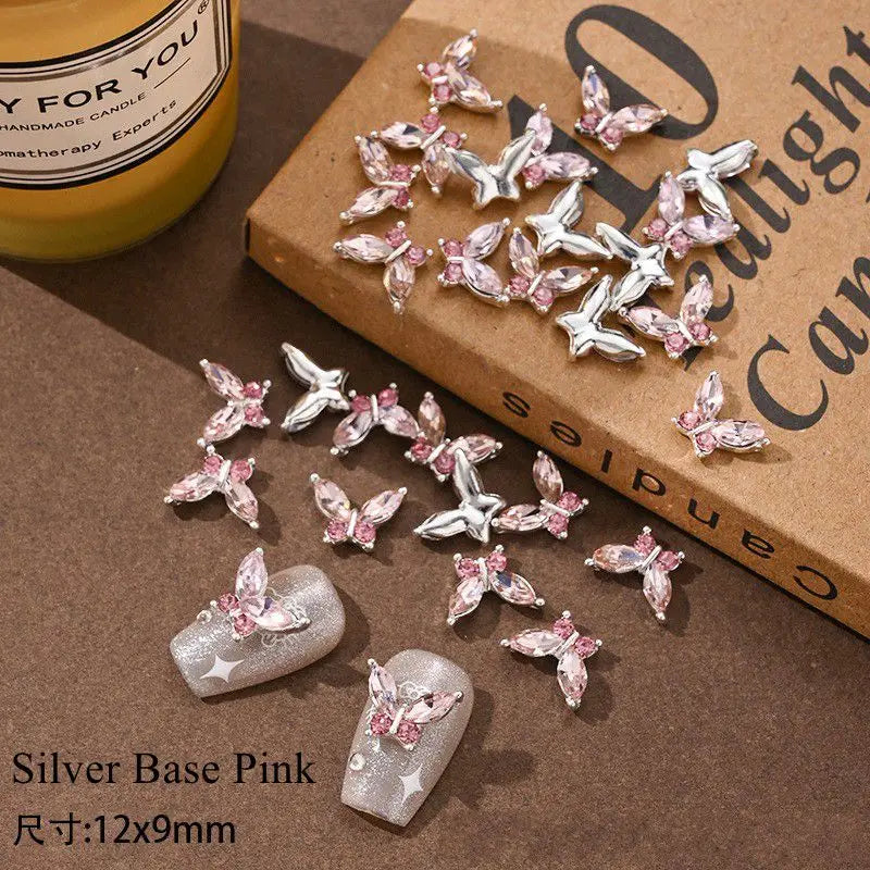 10PCS 3D Mini Crystal Butterfly Nail Art Charms Jewelry Parts Accessories Luxury Alloy Nails Decoration Rhinestones Supplies