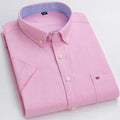 2026 100% Pure Cotton Men's Oxford Short Sleeve Square Collar Soild Plaid Striped Summer Casual Shirts Single Pocket  Shirt