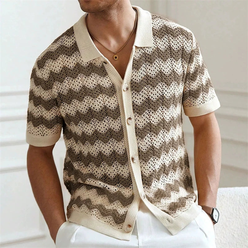 High End Jacquard Striped Polo Shirts For Men Short Sleeve Elastic Summer Quality Viscose Knitted Smart Casual Camisas De Hombre