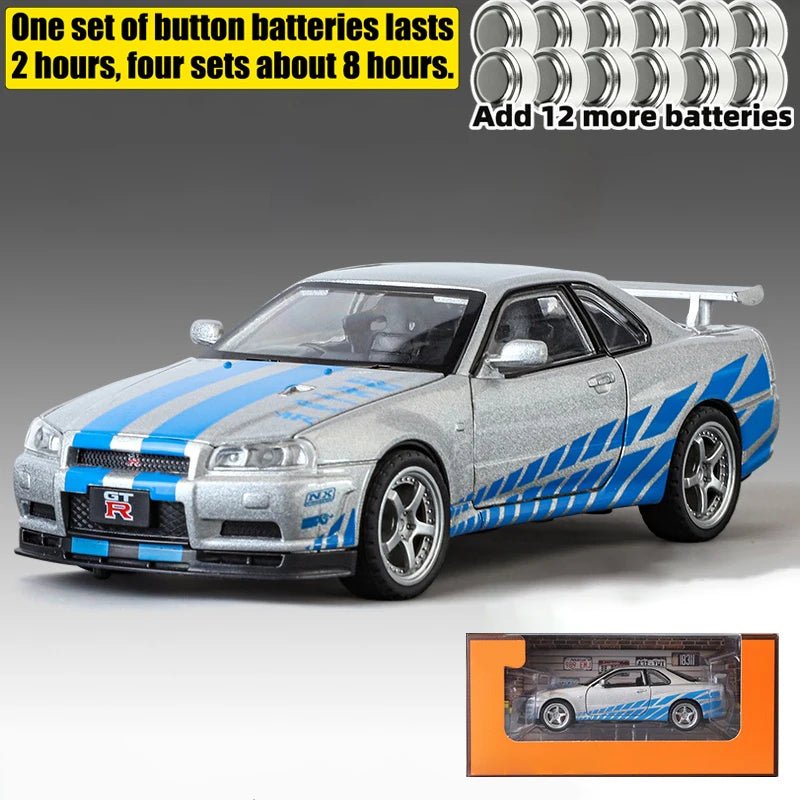 1:32 Nissan GTR R34 Skyline Street Car Version Supercar Diecast Model Car Alloy Metal Car Accessories Ornament Automobile Gifts