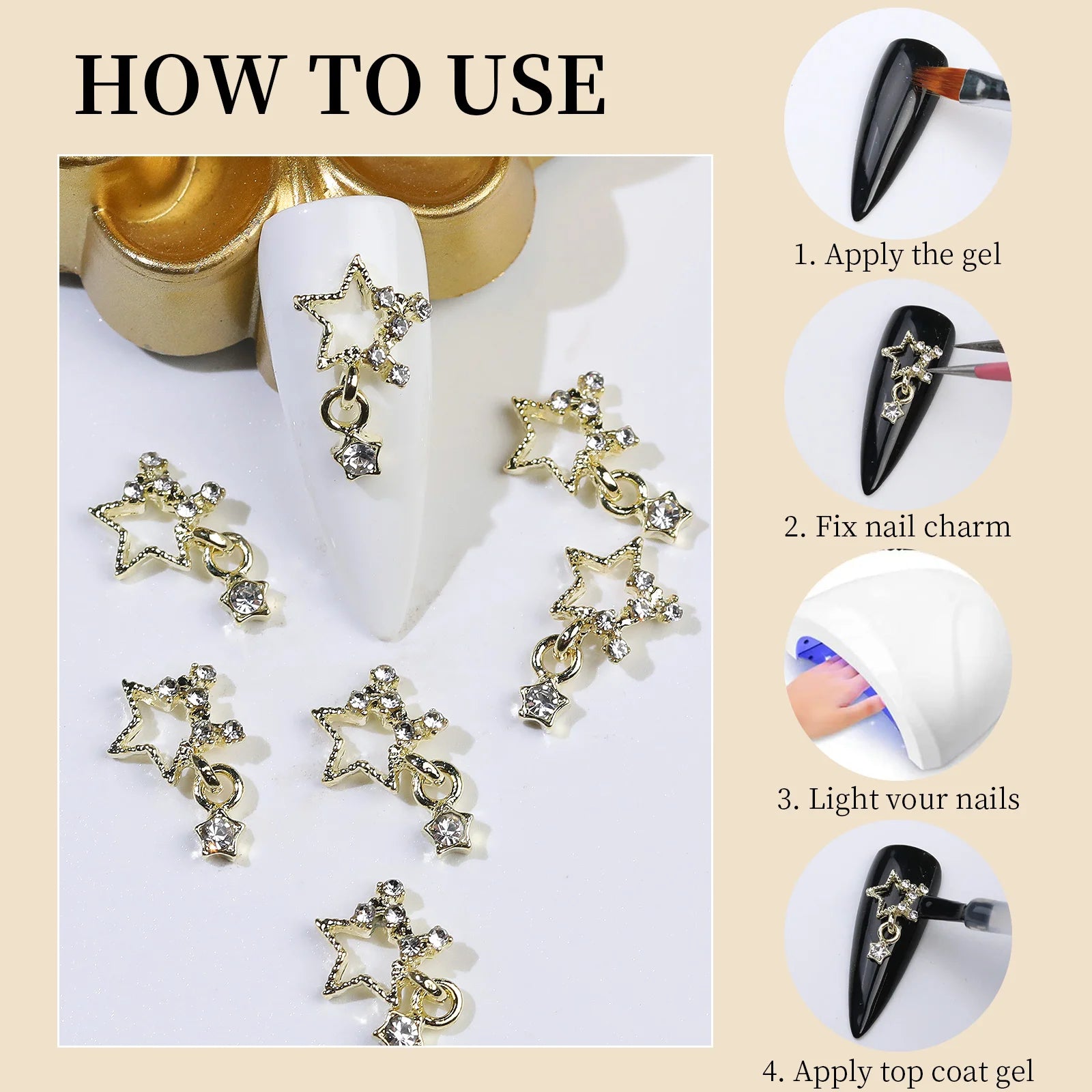 10/20PCs Silver Star Nail Charms With Rhinestones Shiny 3D Alloy Heart Nail Jewelry Y2K Charms For Acrylic Nails Decoration