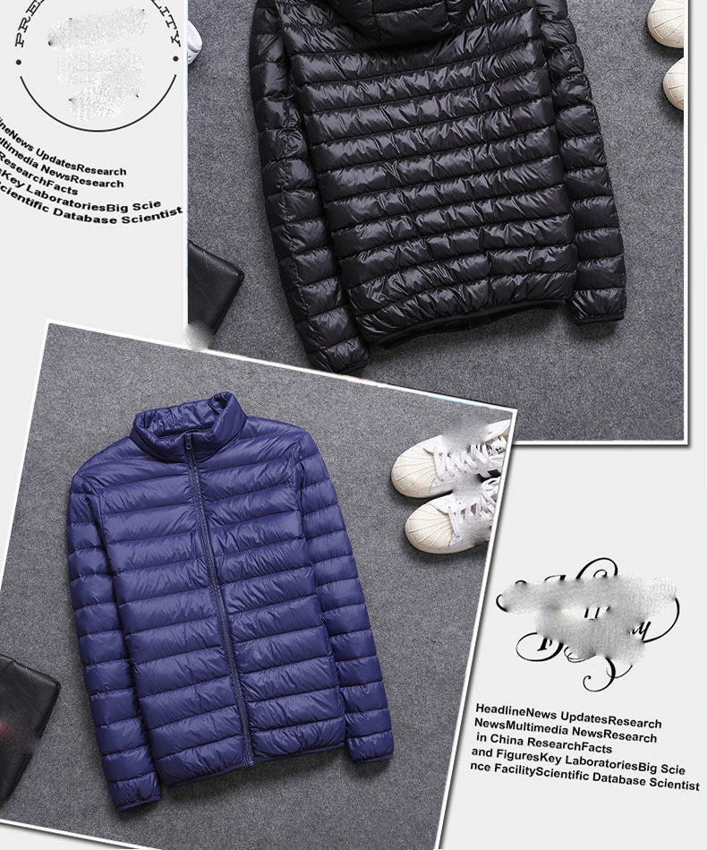 Fashion Brand Ultra Light Duck Down Jacket Mens Korean Streetwear Feather Coat Hooded Down Jacket Warm Men Clothes Spring Autumn