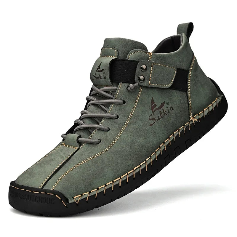 Winter New Men's Low-top Ankle Boots High Quality Hand-stitched Hook&loop Leather Casual Sneakers Classic Man Shoes Plus Size 48