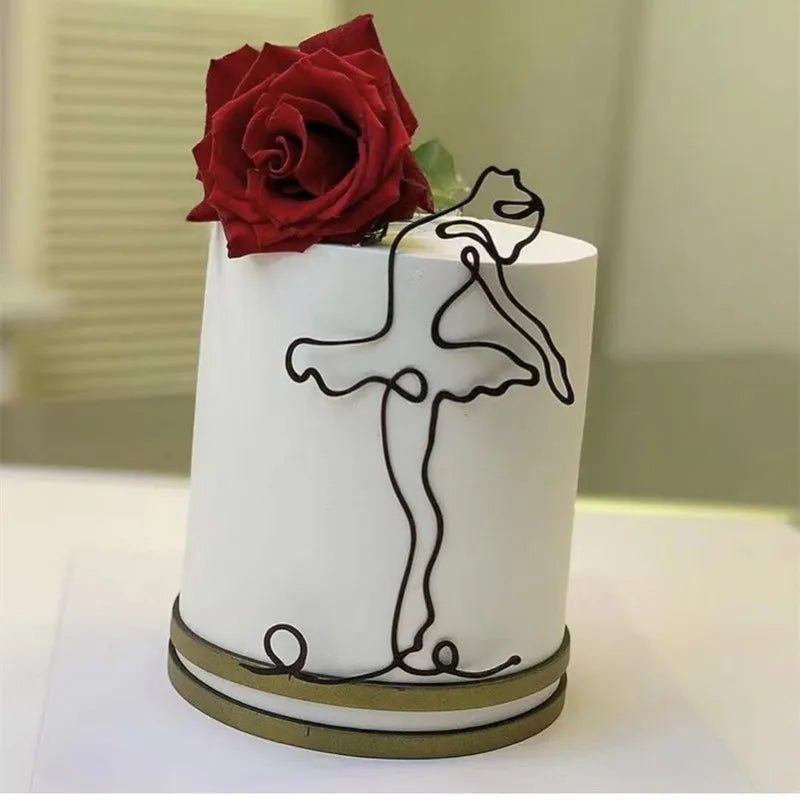 New Gold Portrait Happy Birthday Cake Topper Black Acrylic Abstract Art Boys Girls Party Cake Topper Baby Shower Girl Decoration