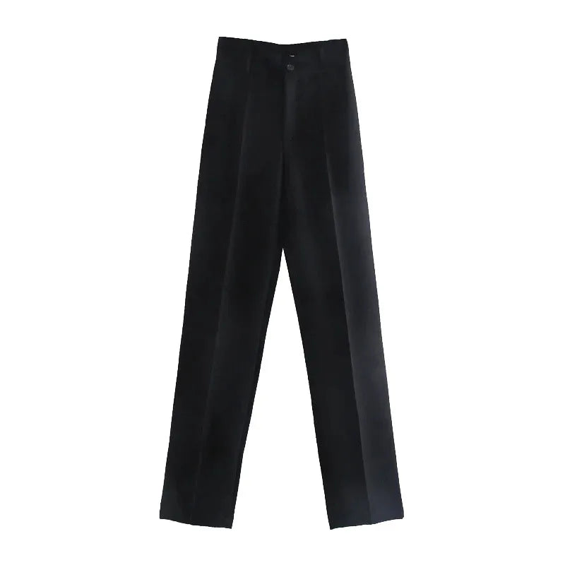 Women Chic Fashion Office Wear Straight Pants Vintage High Waist Zipper Fly Female Trousers Mujer