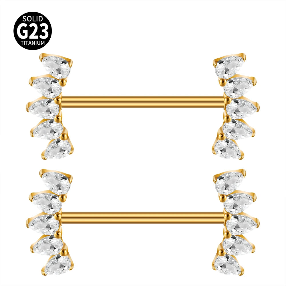 1/2PCS Heart Nipple Piercing Titanium CZ Crystal Sexy Leaf Nipple Shield Ring Nails Barbell Body Pierced Jewelry Chest Decor 16G