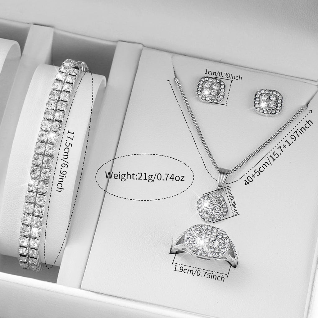 6PCS/Set Fashion Women's Quartz Watch Stainless Steel Band Wrist Watches Diamond Jewelry Set(Without Box)