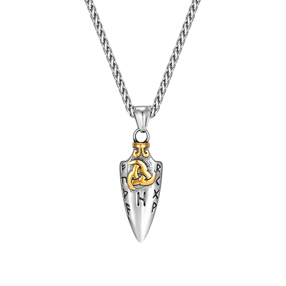 Norse Runes Odin's Spear Gungnir Necklace Men Gold Color Stainless Steel Arrowhead Pendant Valknut Talisman Male Vikings Jewelry