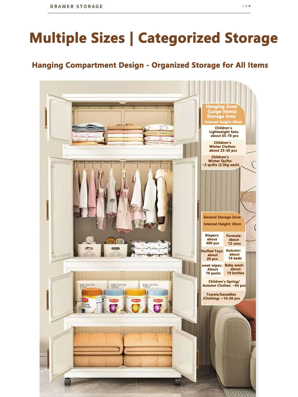 Multi-Functional Folding Storage Cabinet with Doors White/Black/Gray for Home Office Kitchen Bathroom Organizer