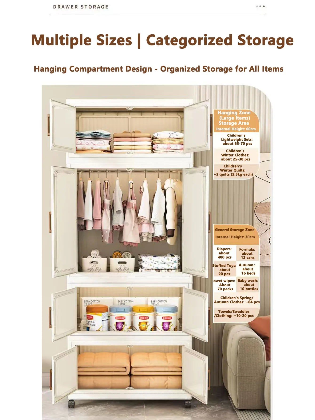 Multi-Functional Folding Storage Cabinet with Doors White/Black/Gray for Home Office Kitchen Bathroom Organizer