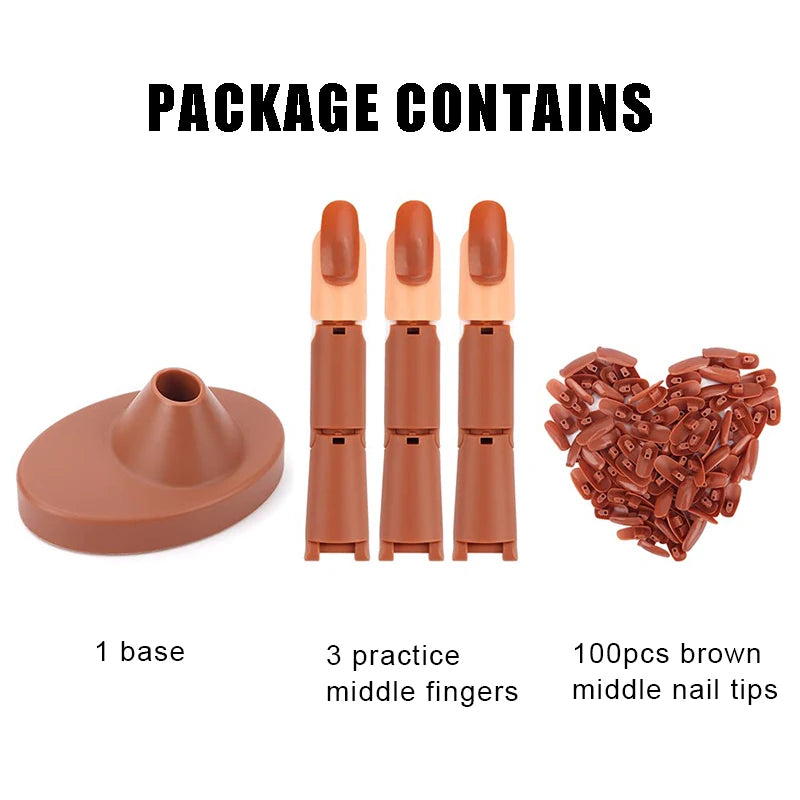 Nail Art Practice Hand Manicure Practice Finger Acrylic Nail Tips with 100pcs Fake Nails Nail Training Equipment Tools