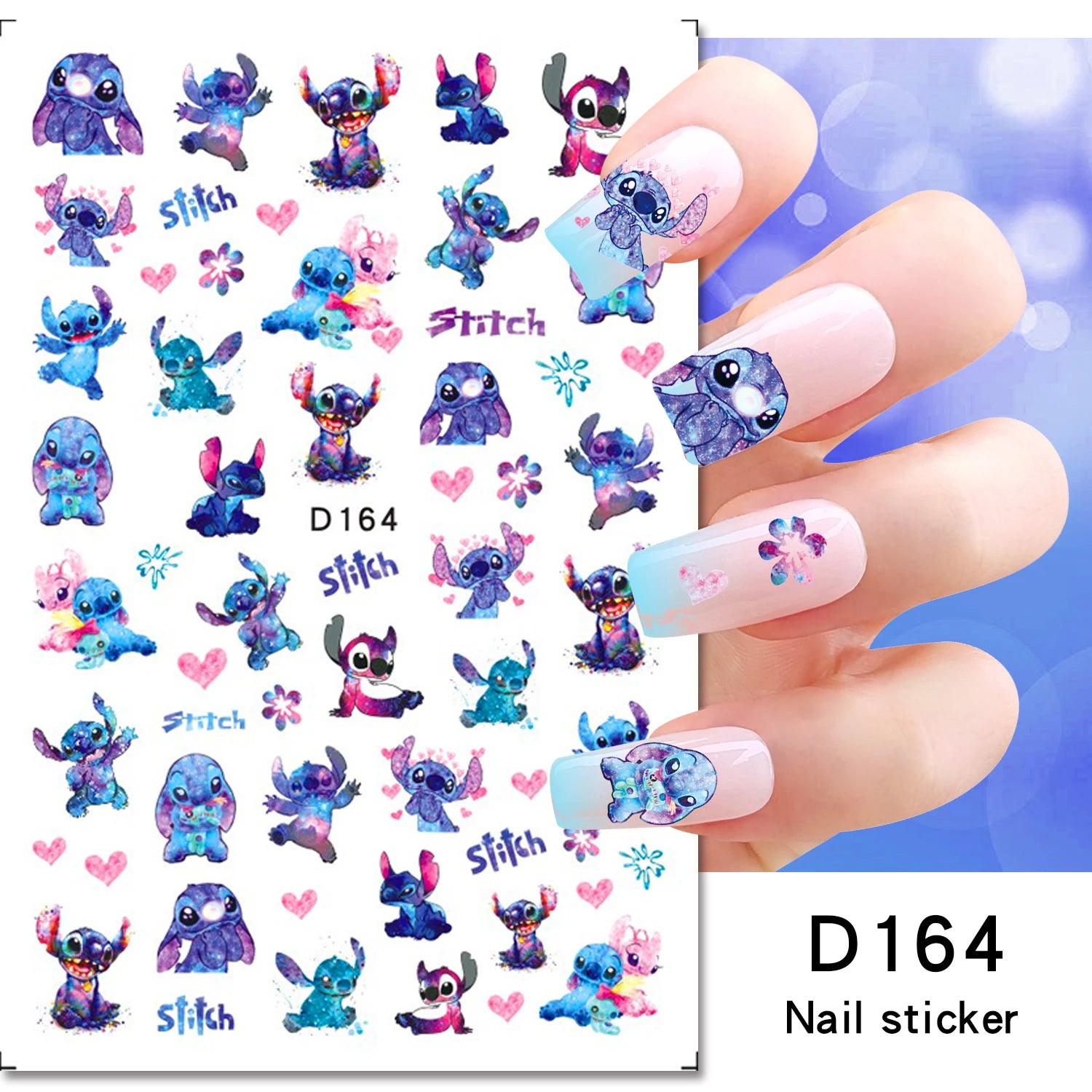 Disney Cartoon Adhesive Nail Stickers Nail Decorative Decals Nail Sliders Stitch Mickey 3D Stickers Press on Nails
