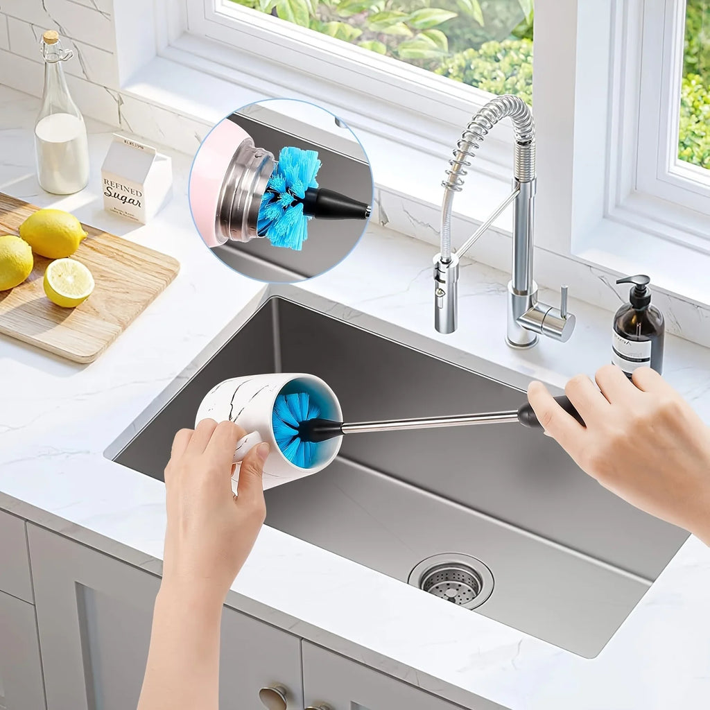 3-in-1 Stainless Steel Water Bottle Brush Set Cleaning Brush Long Handle Water Bottles Cleaner Washing Kitchen Scrubbing Tools