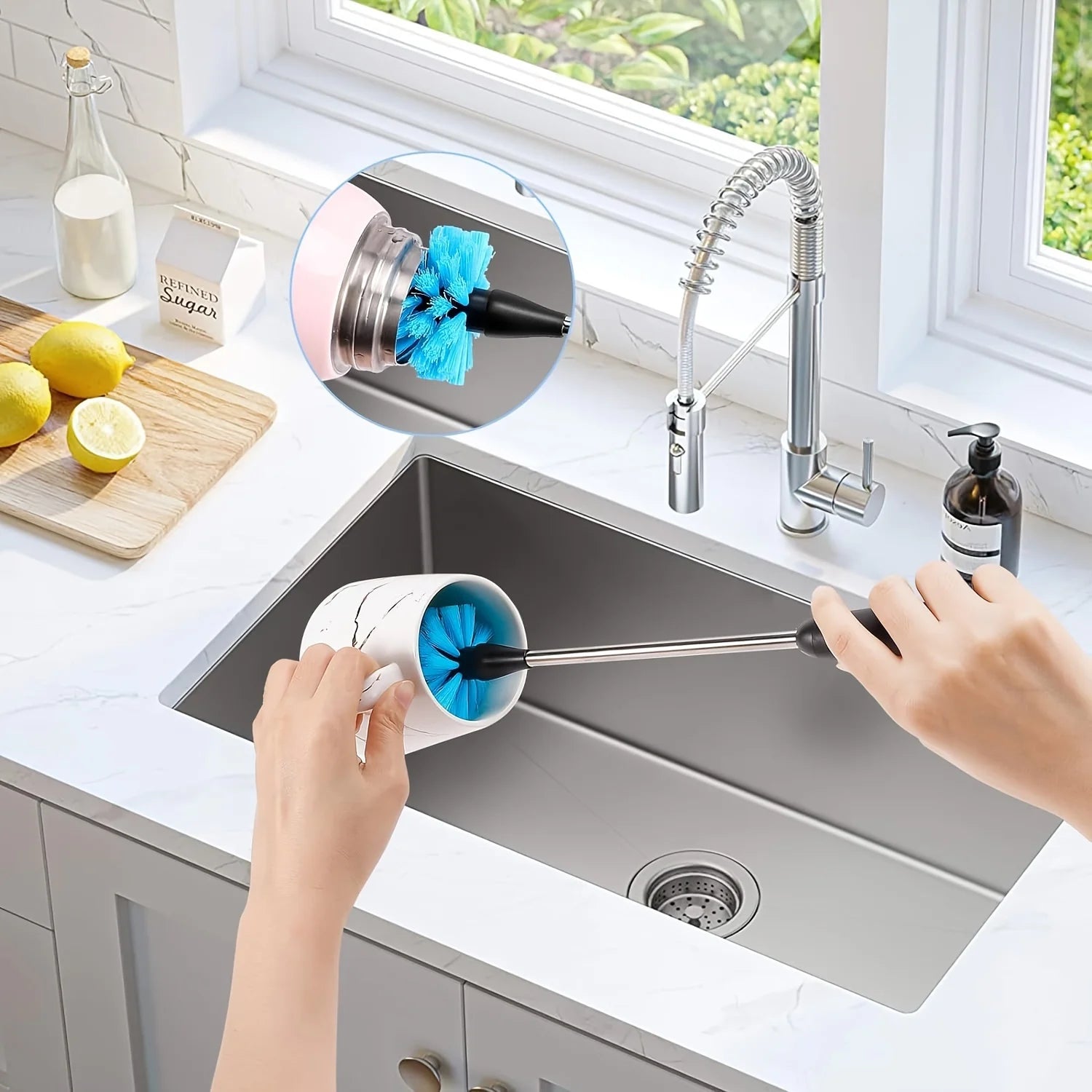 3-in-1 Stainless Steel Water Bottle Brush Set Cleaning Brush Long Handle Water Bottles Cleaner Washing Kitchen Scrubbing Tools