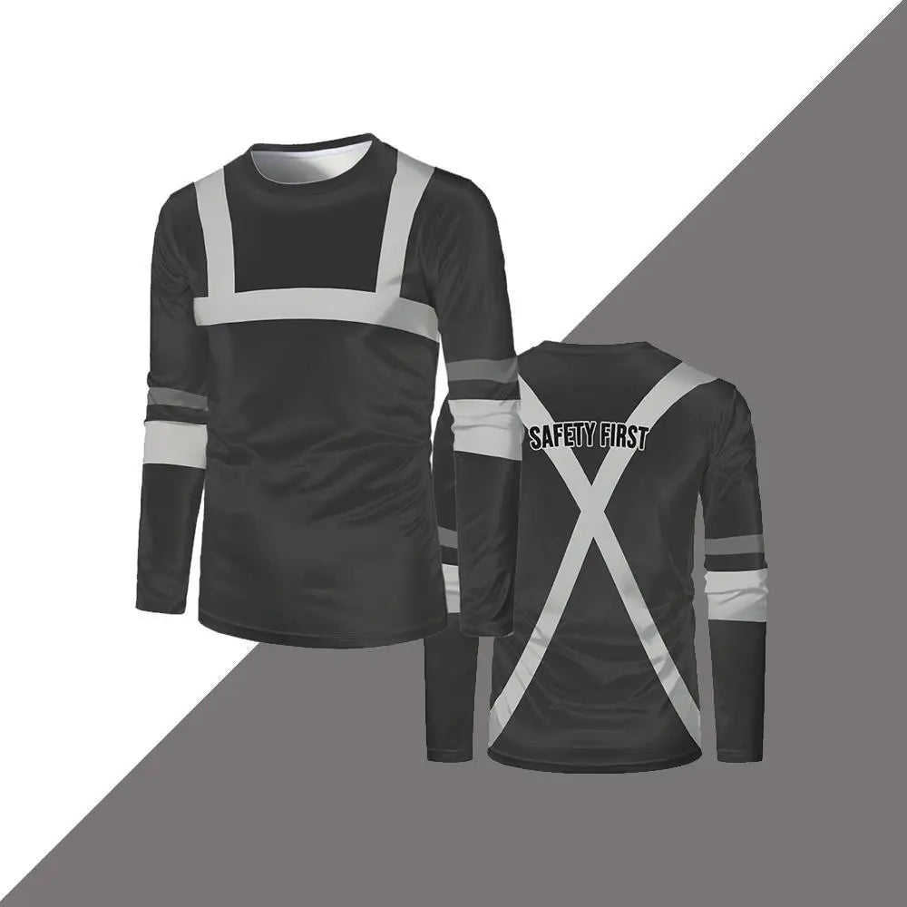 High-quality Safety Workwear Outdoor Worker Safety-first Printed Long-sleeved T-shirt Autumn Men's Loose Round Neck Work Shirt