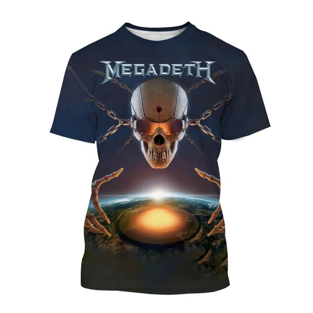 2024 Megadeth 3D Printed T-Shirts Fashion Rock Band Men's Casual T-shirt Summer Men Women Punk Funny Hip Pop Short Sleeve Kids
