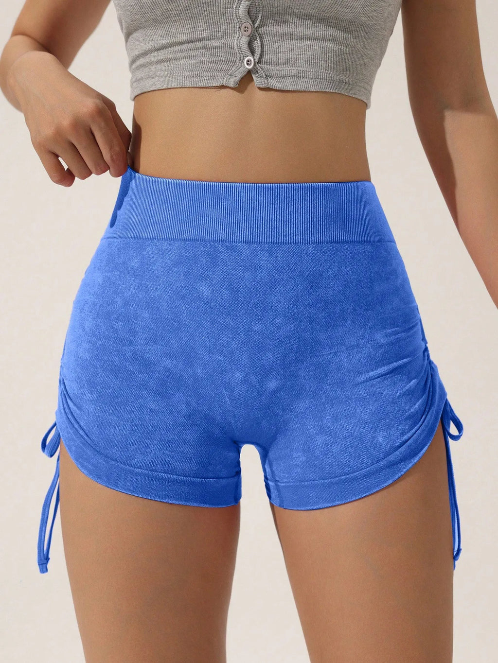 Drawstring frosted shorts for women, peach lifting buttocks, fitness cycling, three part pants, running sports, frosted shorts
